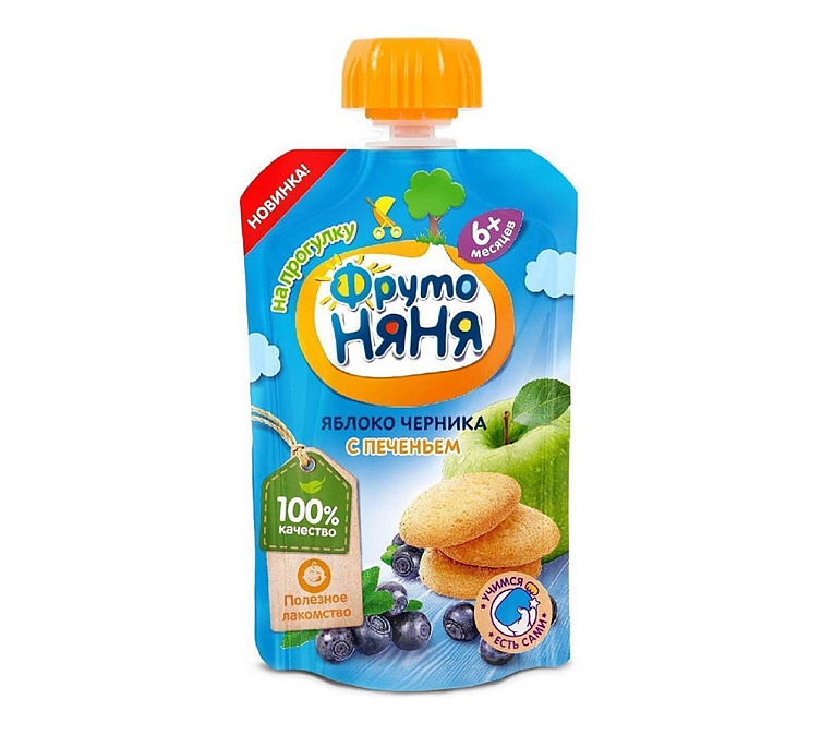 Пюре фруктовое 90г ФрутоНяня яблоко черника Пюре фруктовое 90г ФрутоНяня яблоко черника
